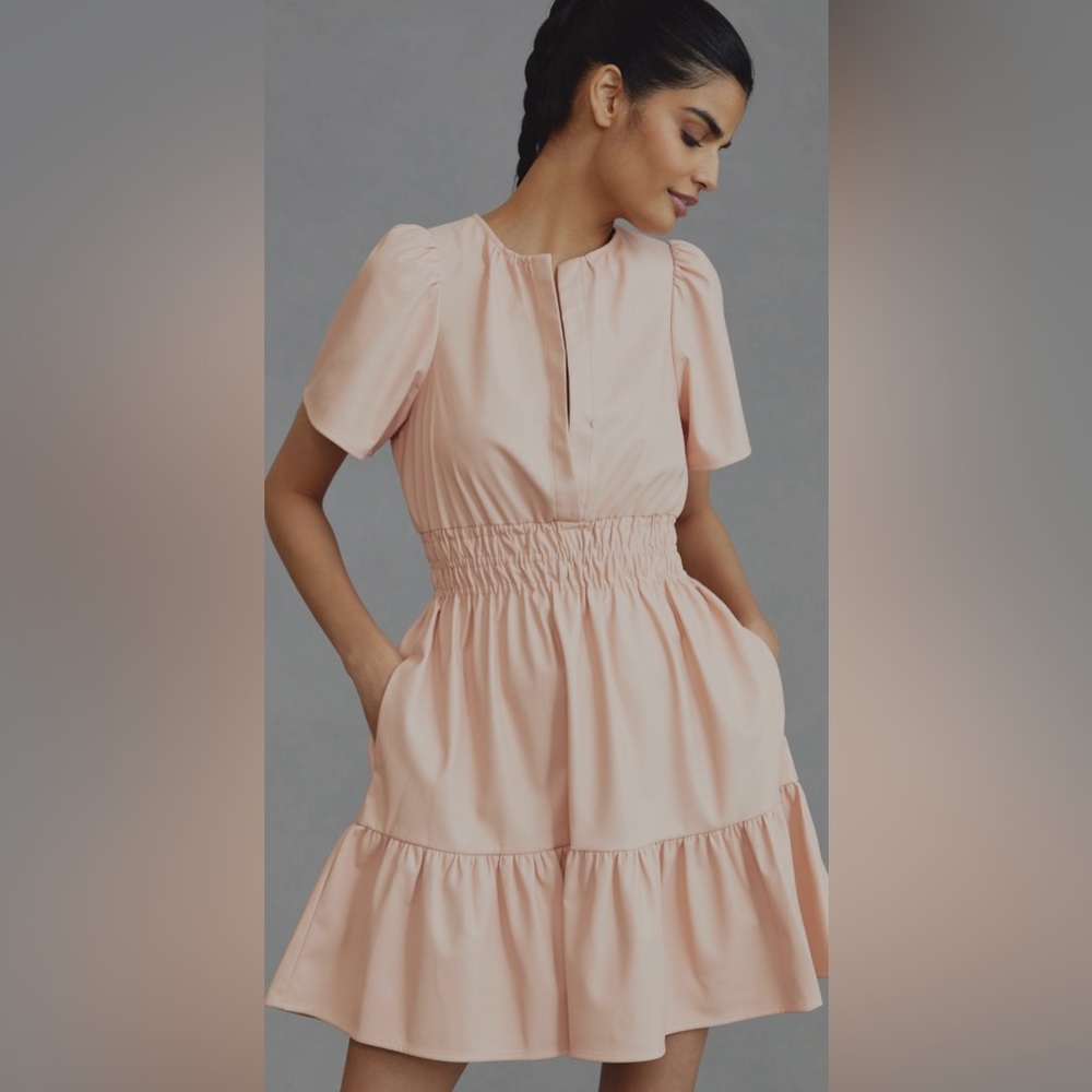 Anthropologie Somerset light pink faux leather mini dress size medium